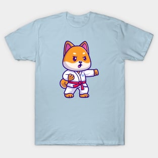 Cute Shiba Inu Dog Karate Cartoon T-Shirt